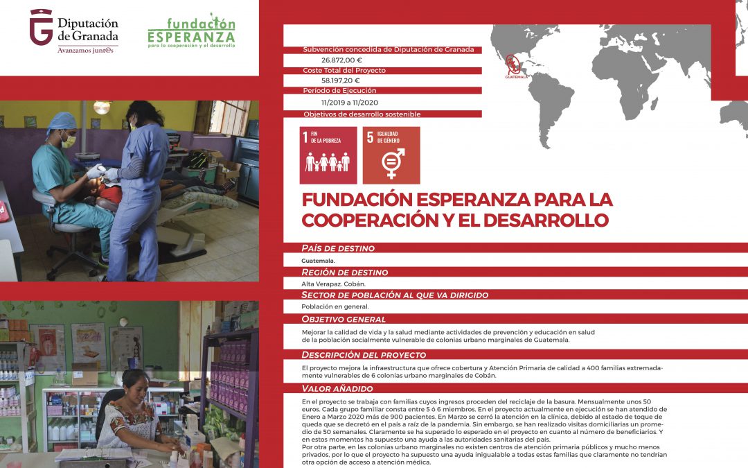 Presentación del Proyecto «Mejora de la infraestructura que ofrece cobertura y Atención Primaria de calidad a 400 familias extremadamente vulnerables de 6 colonias urbano marginales de Cobán» en la sede de la Diputación de Granada